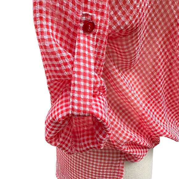 Hot & Delicious Gingham Top Wrap Red White Semi Sheer Small S NWT - Picture 13 of 13